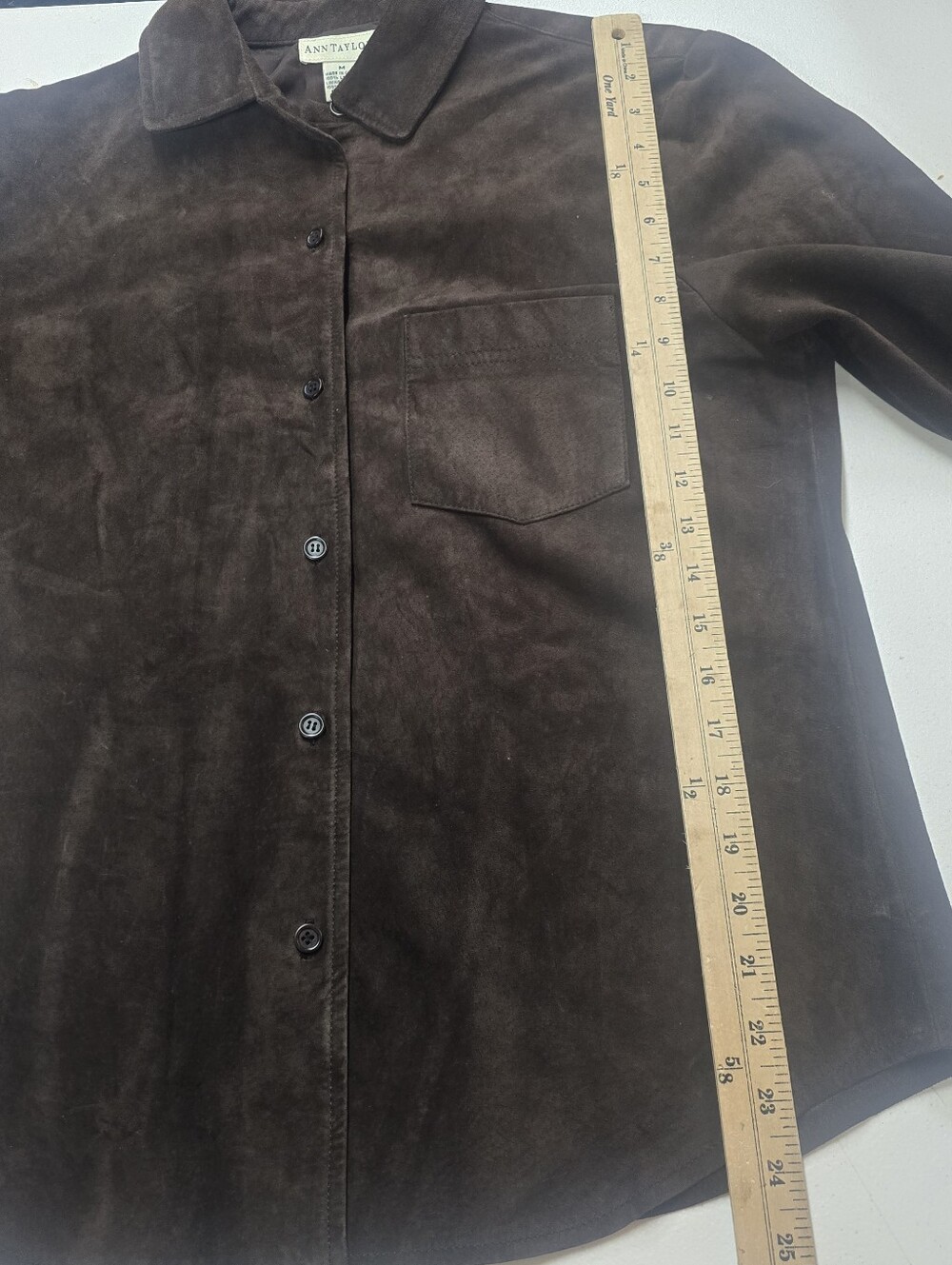Ann Taylor Suede Leather Shirt Jacket Womens M Brown 100% Leather Minimalist - Picture 10 of 12